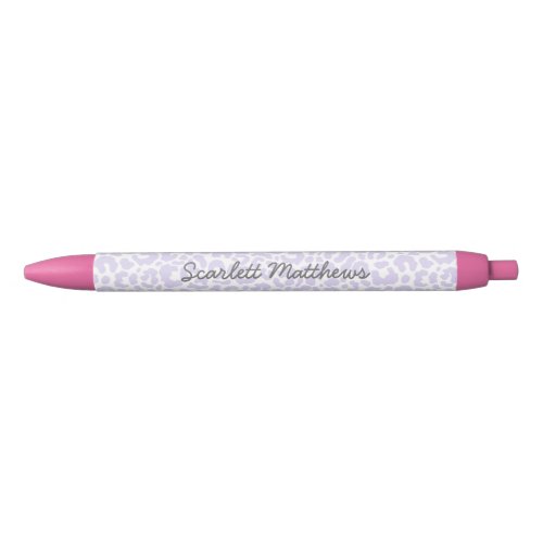 Pretty Pastel Leopard Print Pattern Purple Name Black Ink Pen