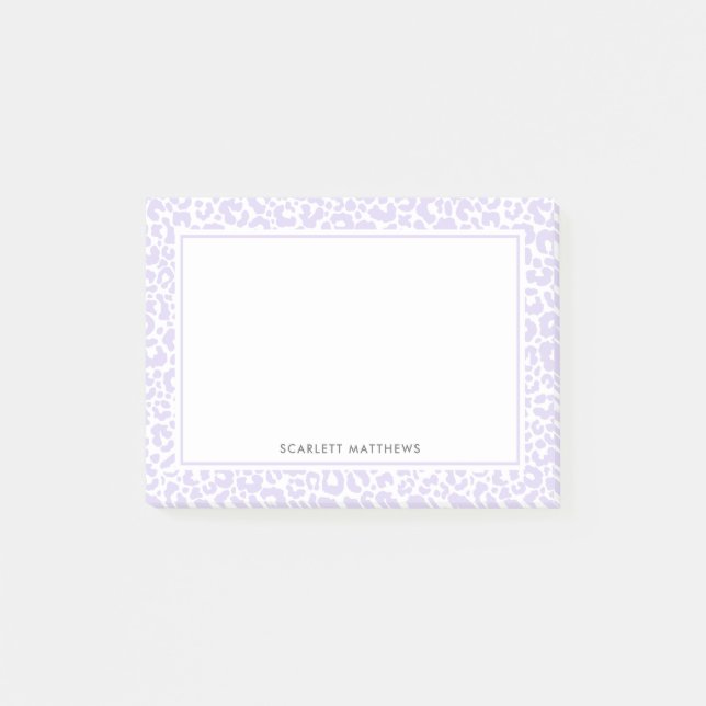 Pretty Pastel Leopard Print Pattern Purple Name Post-it Notes (Front)