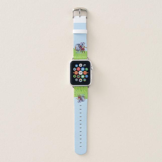 Pretty Pastel Mother Horse Brown Baby Grass Apple Watch Band (Front)
