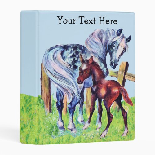 Pretty Pastel Mother Horse With Brown Colt Fence Mini Binder