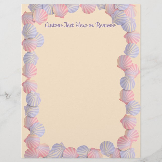Pretty Pastel Ocean Beach Seashells Pink Blue  Letterhead (Front)