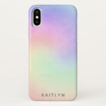 Pretty Pastel Ombre Rainbow Swirl Name Girly iPhone X Case<br><div class="desc">This beautiful phone case features a pastel ombre rainbow swirl design in light red, coral peach, yellow, light lime green, aqua, blue, and purple. A text template is included for personalization! The colors, as they blend together, give a very calm and peaceful feeling, something from which we all could benefit!...</div>