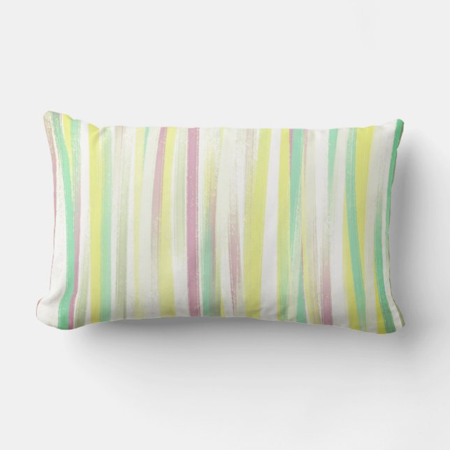 pretty pastel  painted stripes minimalist lumbar pillow (Front)