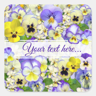Pretty Pastel Pansies Your Text Square Sticker