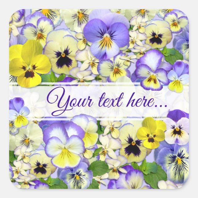 Pretty Pastel Pansies Your Text Square Sticker (Front)