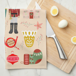 Pretty pastel pattern nutcracker soldier tradition kitchen towel