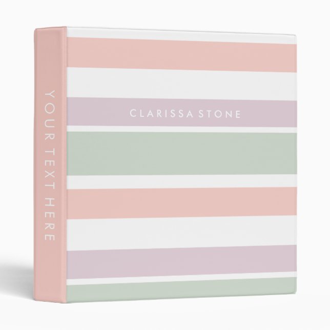 Pretty pastel pattern pink green violet stripes 3 ring binder (Front/Spine)