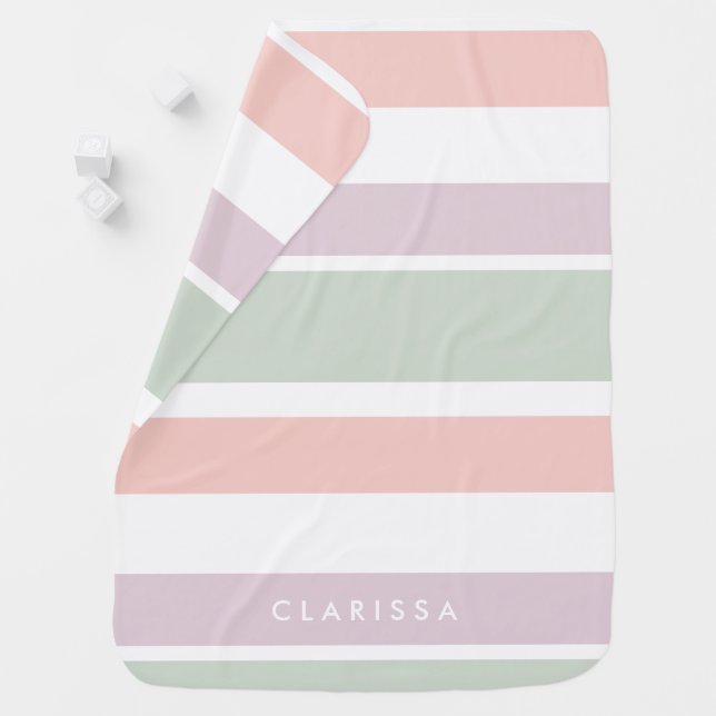 Pretty pastel pattern pink green violet stripes baby blanket (In Situ)