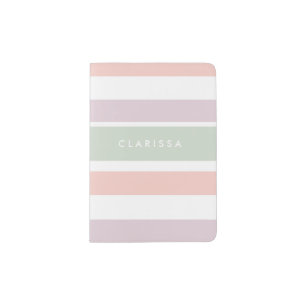 Pretty pastel pattern pink green violet stripes passport holder