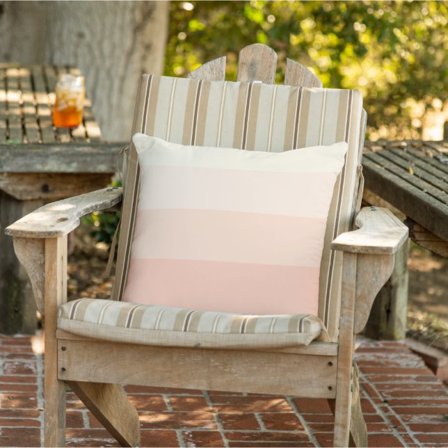 Pretty Pastel Peach Blush Cream Stripes Pattern Outdoor Pillow (Chair)