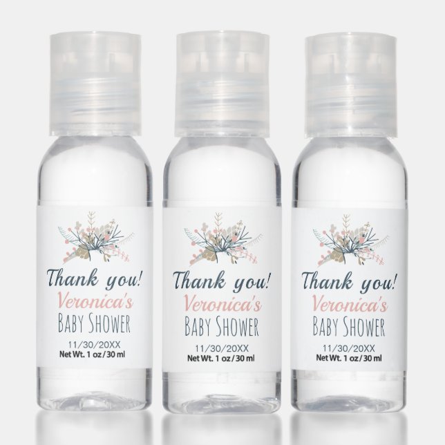 Pretty Pastel Peach Botanical Baby Shower  Hand Sanitizer (Set)