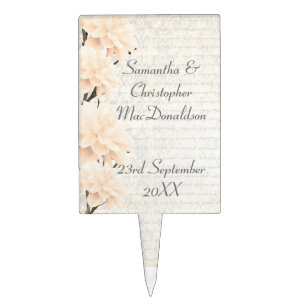 Pretty pastel peach floral flower wedding cake topper