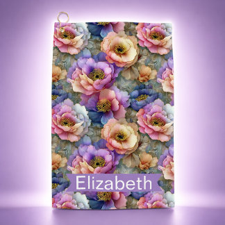 Pretty Pastel Peony Flower Personalized Golf Towel