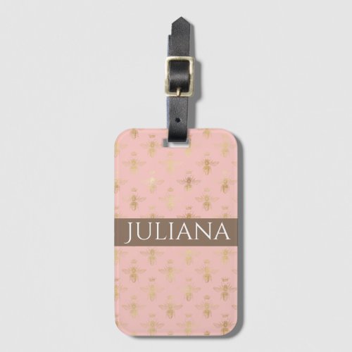 Pretty Pastel Pink and Gold Queen Bee Luggage Tag