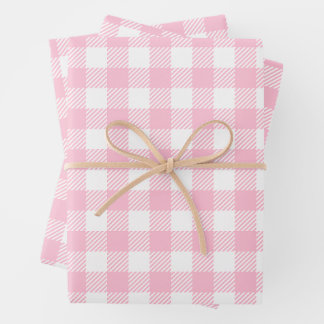 Pretty Pastel Pink And White Buffalo Plaid Wrapping Paper Sheets