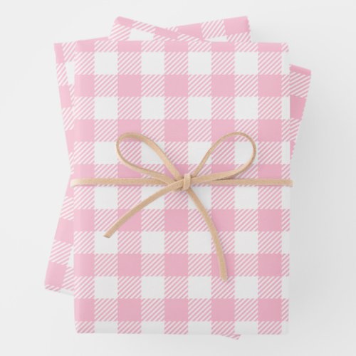 Pretty Pastel Pink And White Buffalo Plaid  Wrapping Paper Sheets