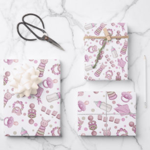 Pretty Pastel Pink Baby Girl  Wrapping Paper Sheets