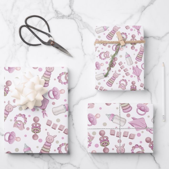 Pretty Pastel Pink Baby Girl  Wrapping Paper Sheets (Front)