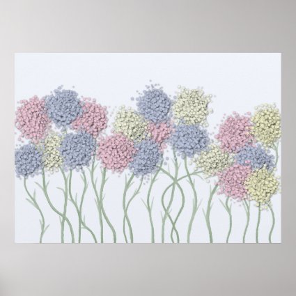 Pretty Pastel Pink, Blue, And Yellow Flowers Poster