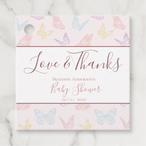 Pretty Pastel Pink Butterfly Baby Shower Thank You Favor Tags