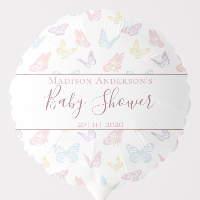 Pretty Pastel Pink Butterfly Girl Baby Shower Balloon (Front)