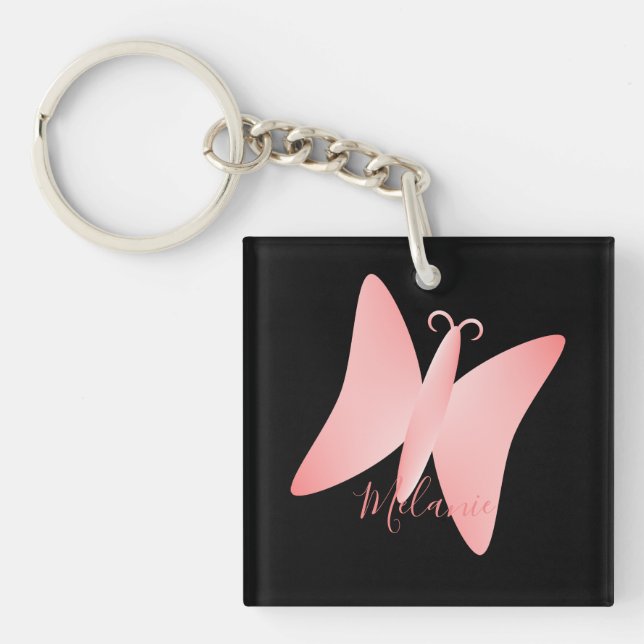 Pretty Pastel Pink Butterfly Personalized  Keychain (Front)