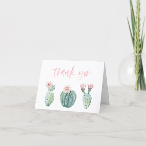 Pretty Pastel Pink Cactus Baby Shower Folding Thank You Card