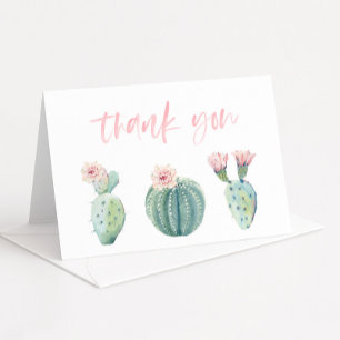 Pretty Pastel Pink Cactus Baby Shower Folding Thank You Card
