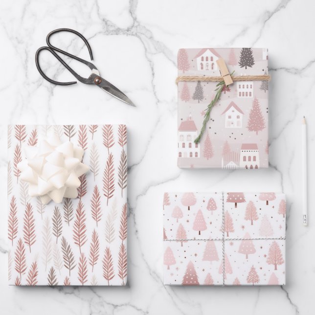 Pretty Pastel Pink Christmas  Wrapping Paper Sheets (Front)