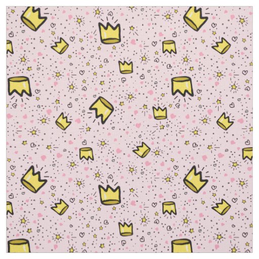 Pretty Pastel Pink Crown Whimsical Doodle Pattern Fabric
