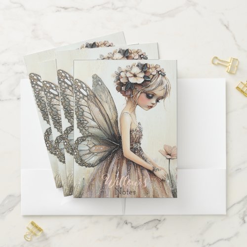 Pretty Pastel Pink Floral Fairy Personalized  Pocket Folder