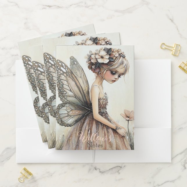 Pretty Pastel Pink Floral Fairy Personalized  Pocket Folder (In Situ)