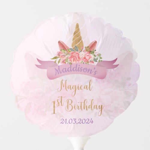 Pretty Pastel Pink Floral Unicorn Birthday Party Balloon