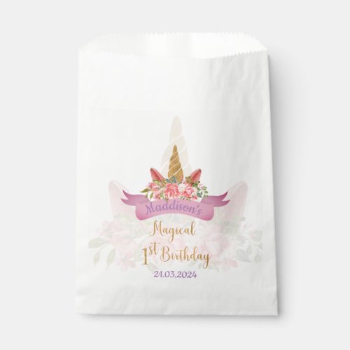 Pretty Pastel Pink Floral Unicorn Birthday Party Favor Bag