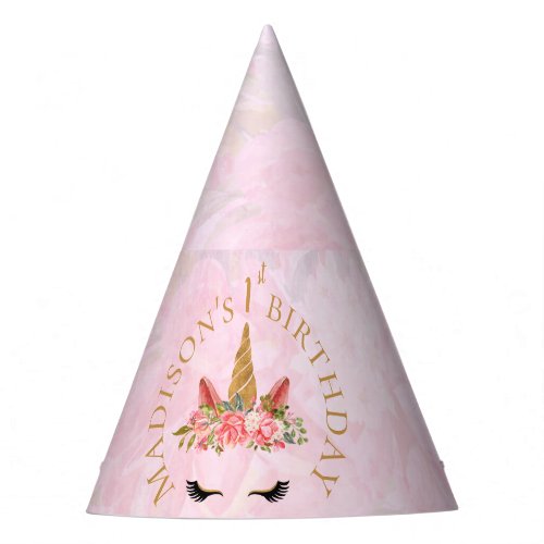Pretty Pastel Pink Floral Unicorn Birthday  Party Hat