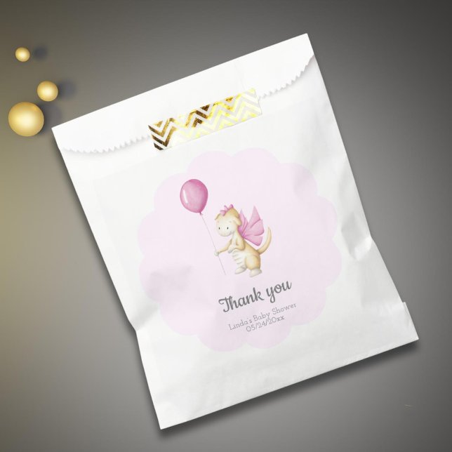 Pretty Pastel Pink Girl Dragon Baby Shower Party Favor Bag (Creator Uploaded)