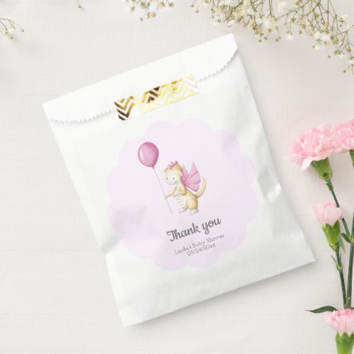 Pretty Pastel Pink Girl Dragon Baby Shower Party Favor Bag
