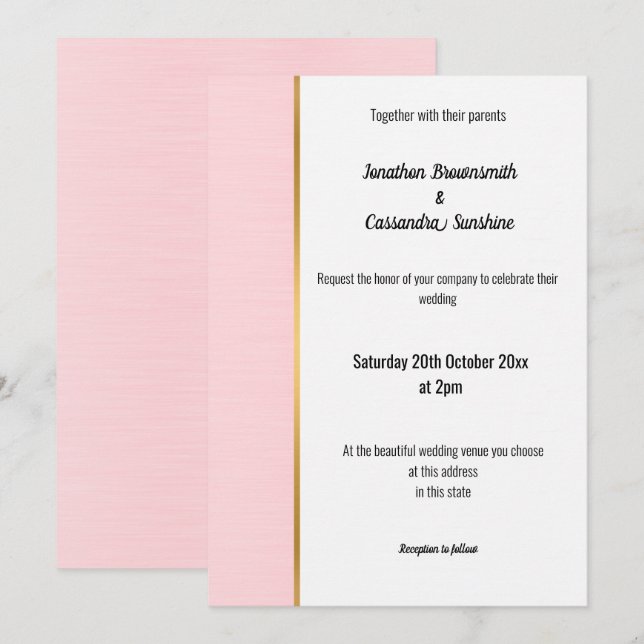 PRETTY PASTEL PINK GOLD TRIM INVITATION (Front/Back)