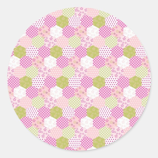 Pretty Pastel Pink Green Patchwork Quilt Design Classic Round Sticker (Front)