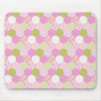 Pretty Pastel Pink Green Patchwork Quilt Design Mouse Pad