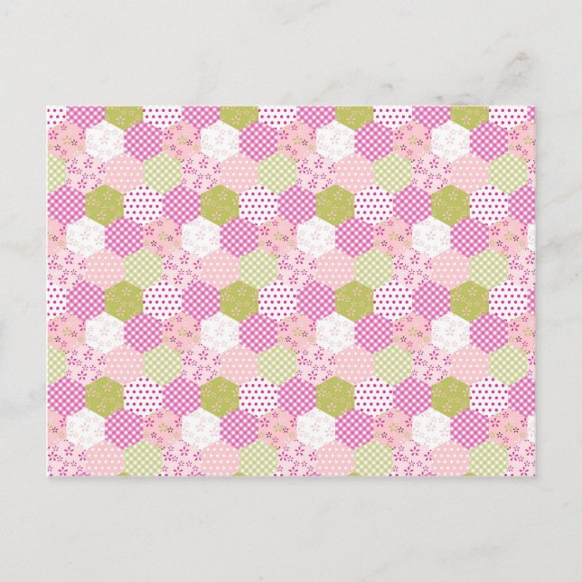 Pretty Pastel Pink Green Patchwork Quilt Design Postcard (Front)