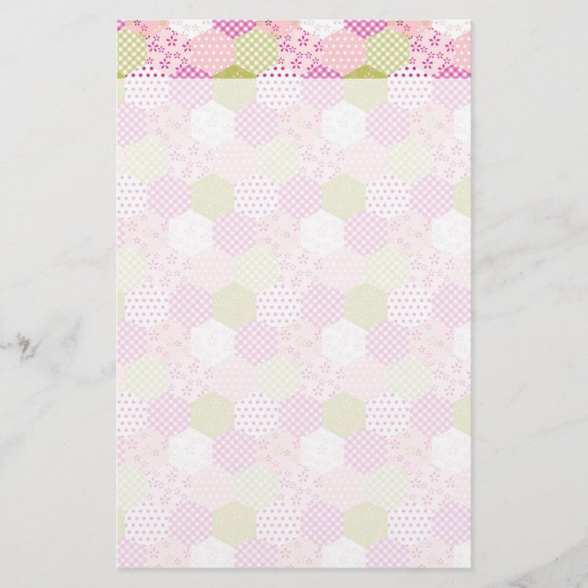 Pretty Pastel Pink Green Patchwork Quilt Design Stationery (Front)