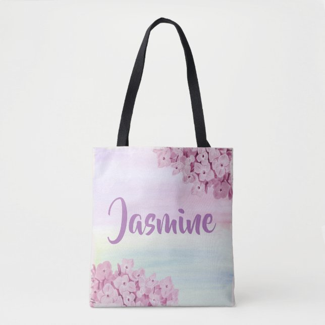 Pretty Pastel Pink Hydrangea Watercolor Tote Bag (Front)