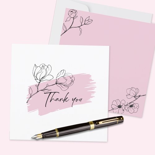 Pretty Pastel Pink Magnolia Flat Thank You Card