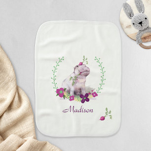 Pretty pastel pink purple floral girly baby hippo burp cloth