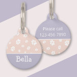 Pretty Pastel Pink Purple Paw print Pattern Name Pet ID Tag<br><div class="desc">This cute pet tag features simple white paw prints pattern on pastel blush pink and purple (or other colors of your choice). Elegant pet gift with modern and pretty design. • Personalize it with your dog's name on the front and your phone number on the back side, delete text or...</div>