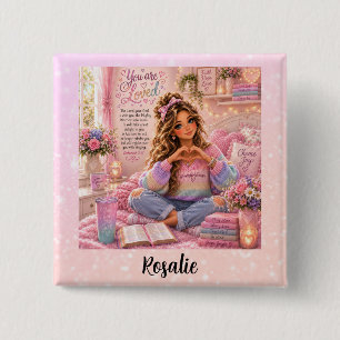 Pretty Pastel Pink Rainbow Christian Girl Bible Button