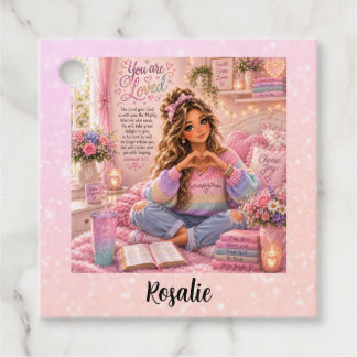 Pretty Pastel Pink Rainbow Christian Girl Bible Favor Tags