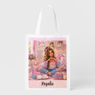 Pretty Pastel Pink Rainbow Christian Girl Bible Grocery Bag