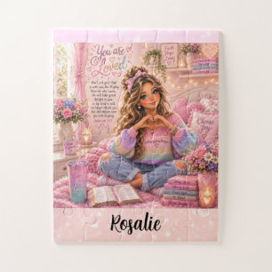 Pretty Pastel Pink Rainbow Christian Girl Bible Jigsaw Puzzle